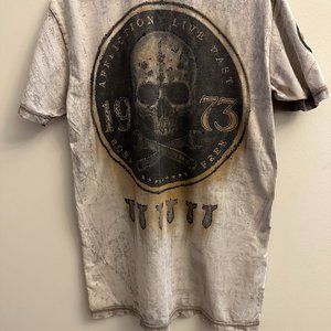 AFFLICTION Men's T-shirt Size M Short Sleeve Distressed Tan